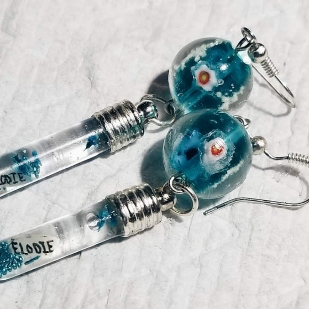 Name on rice lucky earrings
